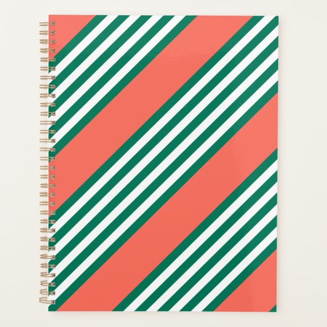 Agenda Padrão verde e branco de cinco faixas com coral (Frente)
