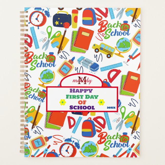 Agenda Padrão vibrante personalizável de volta à escola (Frente)