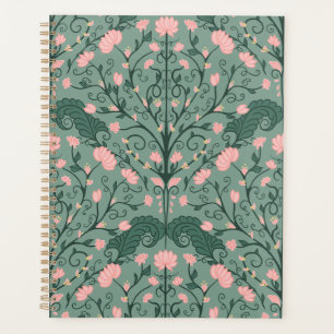 Agenda Padrão Vintage Floral Vine Verde