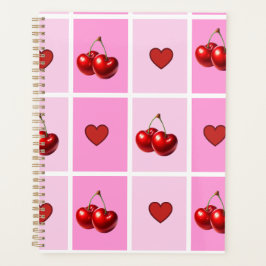 Agenda Padrão Xadrez Coração Cereja Personalizado
