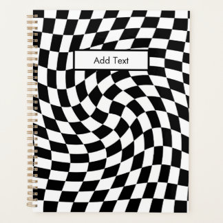 Agenda Padrão Xadrez Distorcido Preto e Branco Personaliz