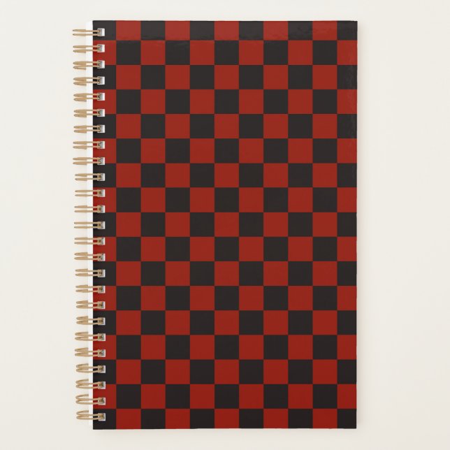 Agenda Padrão xadrez preto e vermelho profundo (Frente)