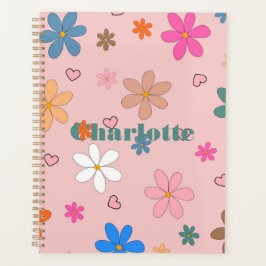 Agenda Padrão Y2K do Coração da Flor Colorido Pink