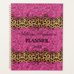 Agenda Padrões da pele do animal-leopardo preto-e-rosa-ci