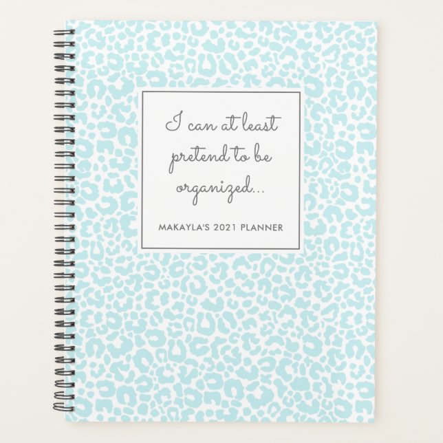 Agenda Padrões Impressos Funny Pastel Leopard Blue Planne (Frente)