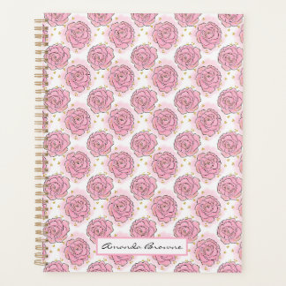 Agenda Painted pink roses and gold glitter planner