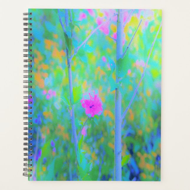 Agenda Paisagem Azul Impressionista com Flor Rosa (Frente)