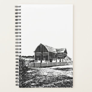 Agenda Paisagem de campo com recortes de madeira casa de
