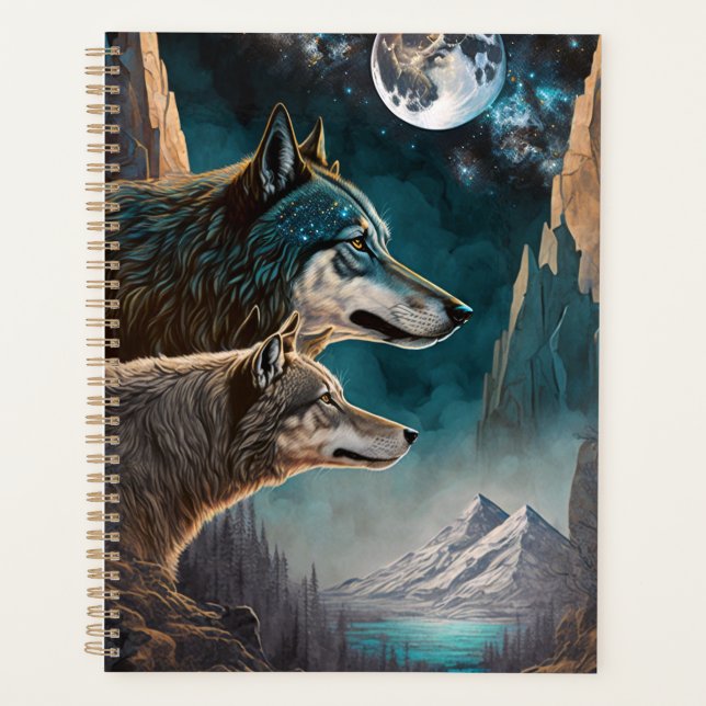 Agenda Paisagem de Fantasia de Lobos Cheios de Lua (Frente)