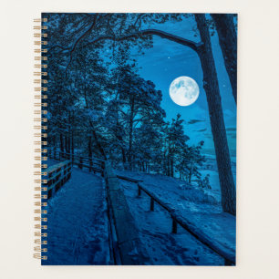 Agenda Paisagem de inverno com floresta de pinheiros cobe