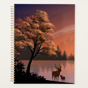 Agenda Paisagem Sunrise com Lago e Deers-51207