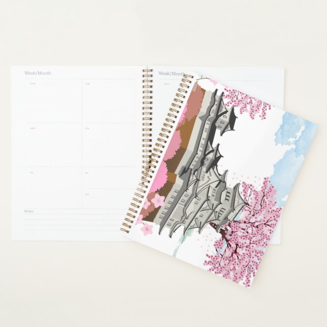 Agenda Palácio Chinês com Árvores Sakura - Oriente Elegan (Exibição)