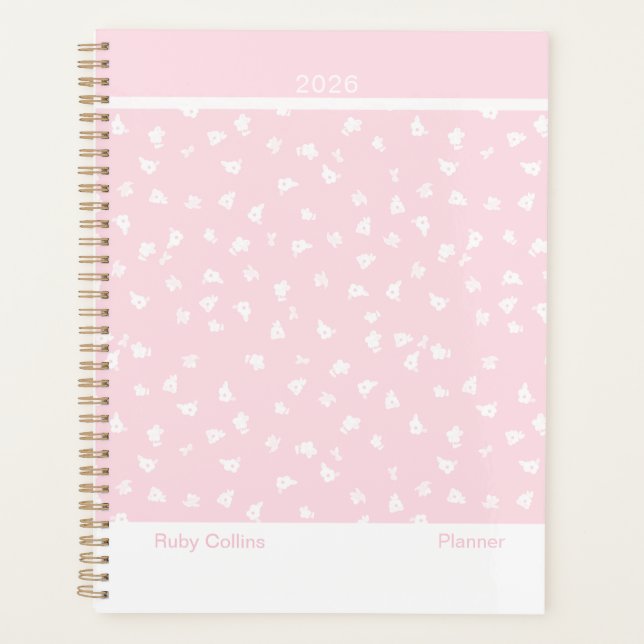 Agenda Pale Pink Feminine Minimalist Floral Large (Frente)