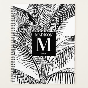 Agenda Palm Tree deixa Abstrato preto e branco monograma