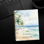 Agenda Palmeiras tropicais de praia ondas 2025<br><div class="desc">Um cenário de praia tropical de cor aquosa. Uma praia arenosa,  ondas oceânicas e palmeiras. Personalizar e adicionar ano,  nome e texto.</div>