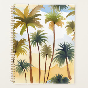 Agenda Palmeiras Tropicais Pintura em Aquarela de Praia