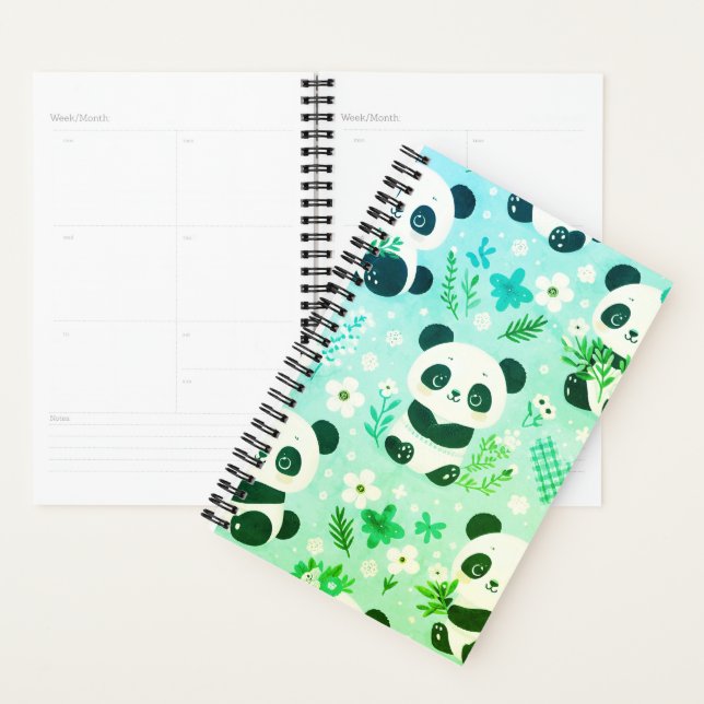 Agenda Panda Bear Pattern Green Impressão (Exibição)