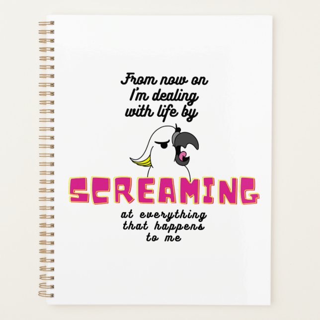 Agenda Papagaio Branco Zangado Com Texto Engraçado (Frente)