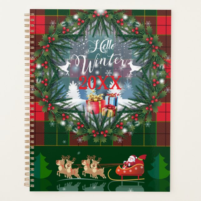 Agenda Papai Noel cavalgando um trenó liderado por renas (Frente)