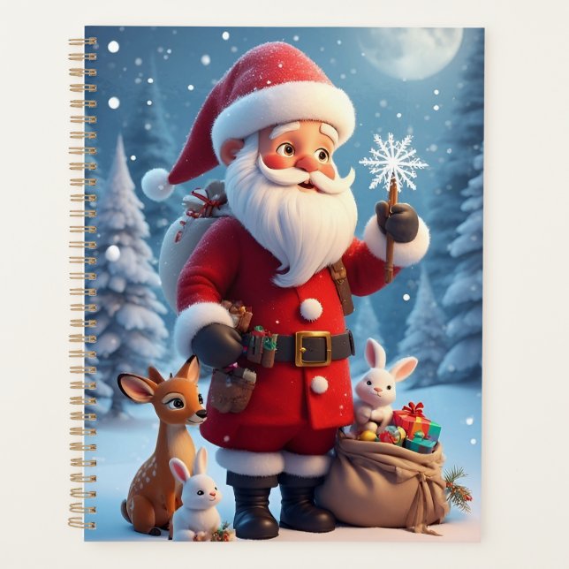 Agenda Papai Noel segurando floco de neve cena de natal (Frente)