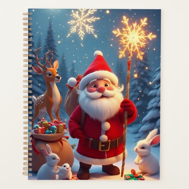 Agenda Papai Noel segurando floco de neve cena de natal (Frente)