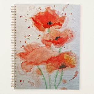 Agenda Papas Vermelhos Brilhantes Aquarela Flor Nota Flor