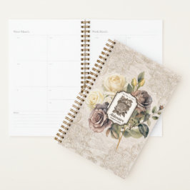 Agenda Papel kraft clássico vintage com renda botânica
