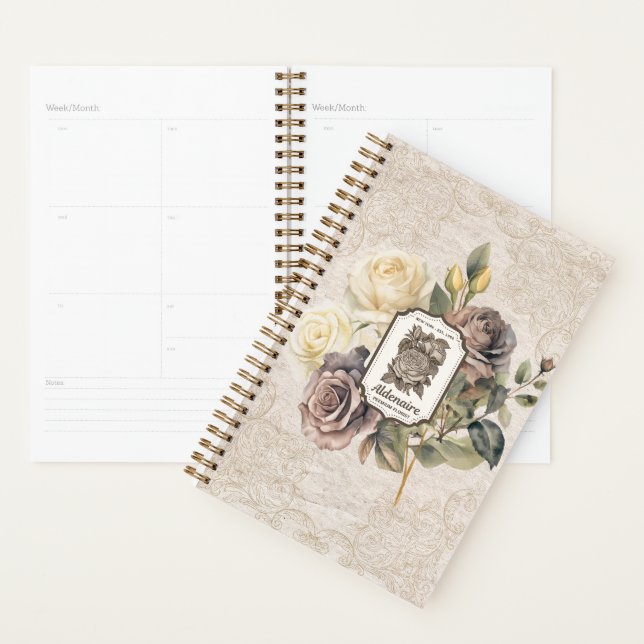Agenda Papel kraft clássico vintage com renda botânica (Exibição)