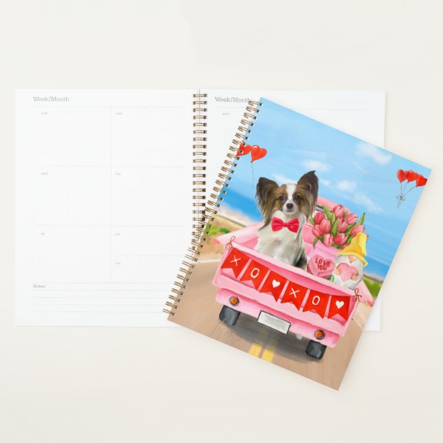 Agenda Papillon Dog Truck Hearts Dia de os namorados (Exibição)