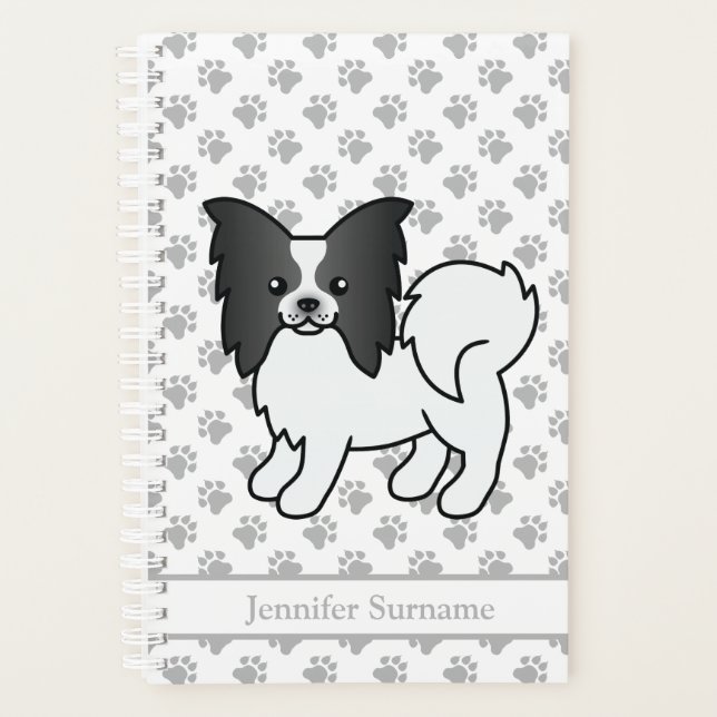 Agenda Papillon Preto e Branco Cachorro de Desenho Animad (Frente)