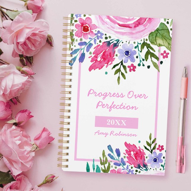 Agenda Para Seu Planeador Positivo Floral De Aquarela Ros (For Her Pink Watercolor Floral Positive Planner)