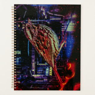 Agenda Pardal Cyberpunk na Paisagem Urbana Neon