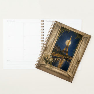 Agenda Paris Eiffel Tower Full Moon Night Oil Painting