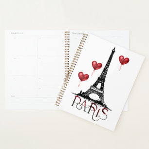 Agenda Paris, Torre Eiffel e Balões do Coração Vermelho