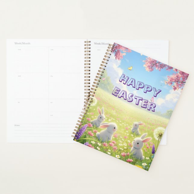 Agenda Páscoa Lavanda Coelhinho Branco Floral Primavera C (Exibição)