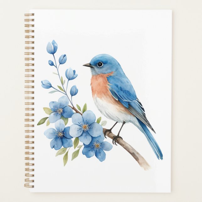 Agenda Pássaro azul com flores azuis (Frente)