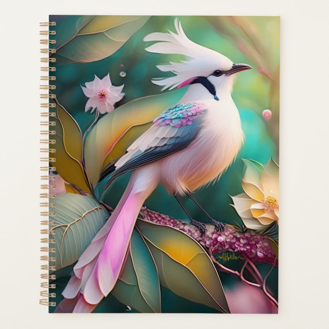 Agenda Pássaro Fantasia Branca - Blush Tail Jay (Frente)