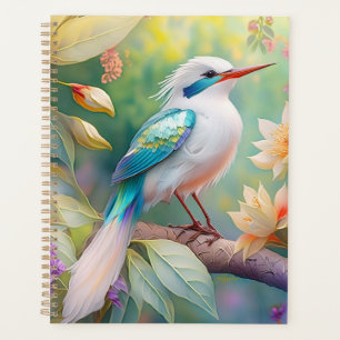 Agenda Pássaro Fantasia Branca, Iridescente, Teal Wing