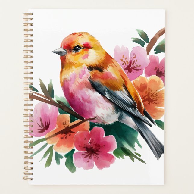 Agenda Passaro Flor Rosa (Frente)