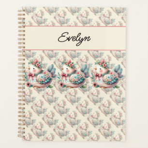 Agenda Pássaro Folclórico Floral com Charme Pastel Boho