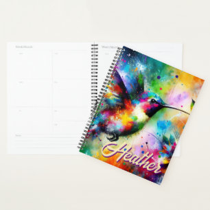 Agenda Pássaro Hummingbird Colorido Whimsical Personaliza