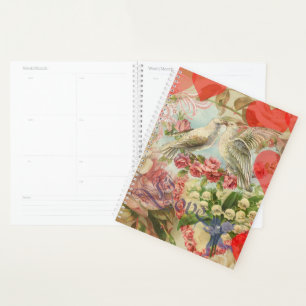 Agenda Pássaros do Amor Vintage Antigo Coração