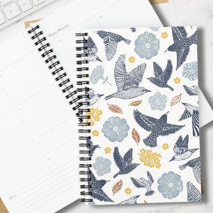 Agenda Pássaros e Flores Desenhados à Mão Semanalmente