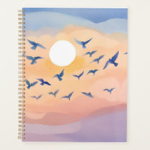 Pássaros em Voo | Aquarela da Natureza ao Pôr do S