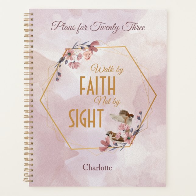 Agenda Pássaros florais cor de água rosa cristão (Frente)