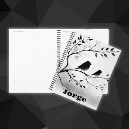 Agenda Pássaros Simples Pretos e Brancos Povoando em Árvo