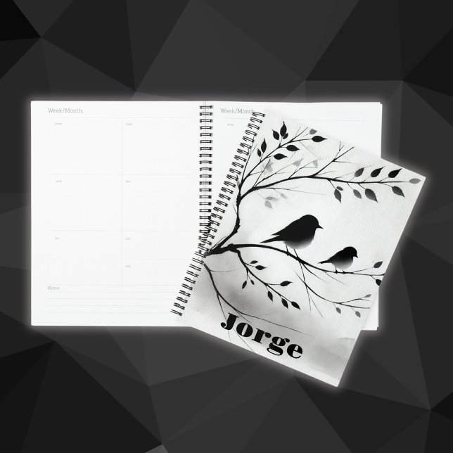 Agenda Pássaros Simples Pretos e Brancos Povoando em Árvo (Criador carregado)