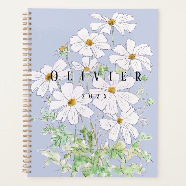 Agenda Pasta de aquarela do cosmos branco (Frente)