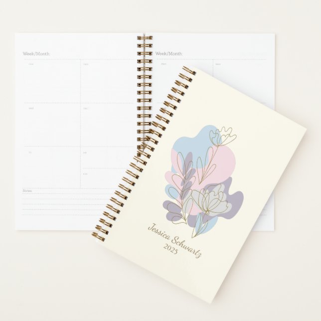 Agenda Pastel Abstrato Floral Minimalista Personalizado (Exibição)