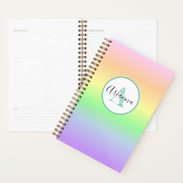 Agenda Pastel Arco-Íris Monograma Personalizado (Exibição)